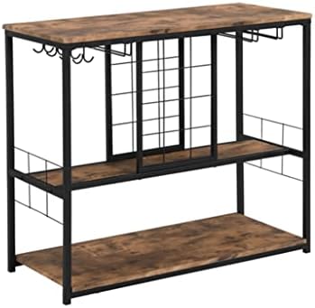 HJHL Industrial Wine Rack Table with Glass Stand Wine Cabinet with Storage Shelves