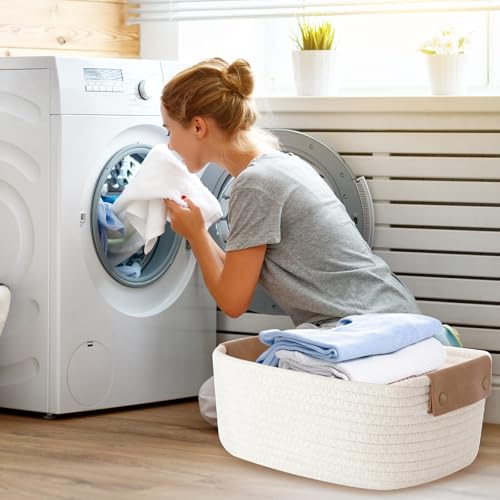 Aufbewahrungskorb Geflochten - Aufbewahrungskörbe Bad Kinderzimmer, Körbe für Regalkorb Klein Aufbewahrungskorb Baumwolle Organizer Wohnzimmer(Beige, 32 * 24 * 13cm)