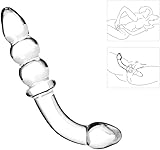 Beads, Glass Bent Pleasure Wand Double-Ended Butt Plug G-spot Stimulation Dildo for Men Women (Clear)