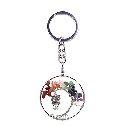 Tree of Life Keychain Natural Crystal Stone Handmade DIY Keychain Charm Pendant Necklace