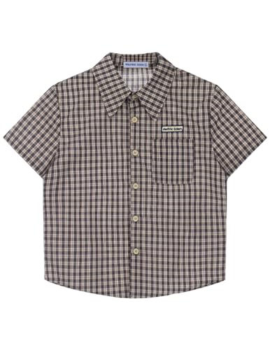 Aelfric Eden Mens Button Down Shirts Boxy Plaid Short Sleeve Shirts Unisex Streetwear Summer Tops