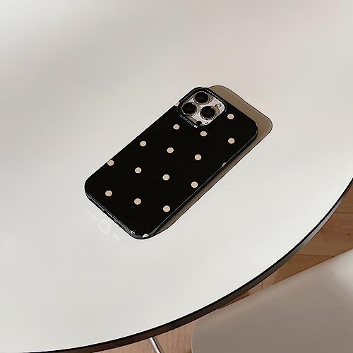 Retro White Polka Dots Cute Phone Case Compatible with iPhone 14 Pro Classic Trendy Stylish Pattern Slim Chic Glossy Protective Girls Women Cover(iPhone 14pro 6.1inch,Black) by Reezaddin - Image 4