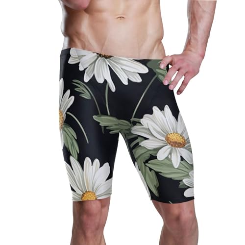 UMIRIKO White Daisy Flower Men's Swimsuit Swim Jammers L B0401813