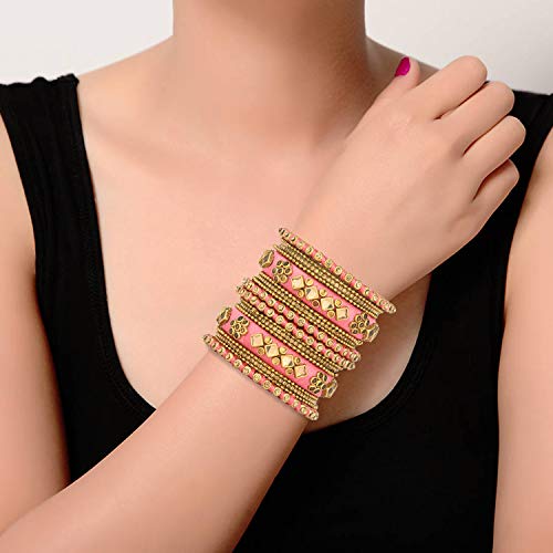 Aheli Ethnic Handmade Silk Thread Faux Stone Studded Bangle Set Bracelet Chudha Indian Wedding Festive Wear Fashion Jewelry Gift for Women Blue4