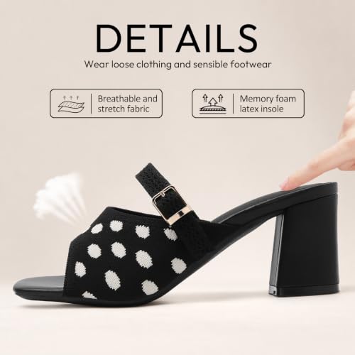 Image of Tilocow Knit Heeled Sandals for Women Square Open Toe Heeled Mules Chunky Block Low Heel Slip On Slides