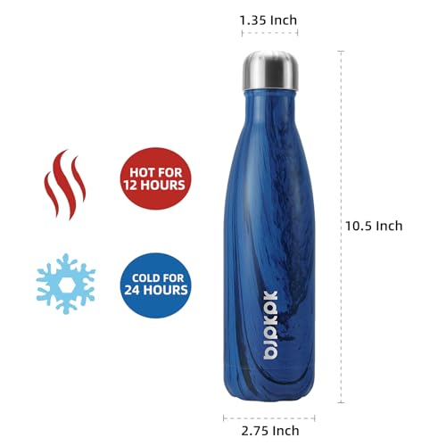 Image of BJPKPK 17 oz Stainless Steel Insulated Water Bottles Reusable Cola Shape Sports Water Bottle for Travel,Wood Cobalt Blue