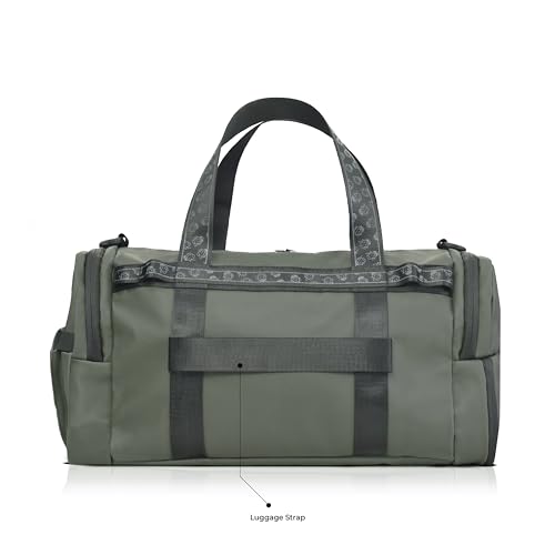 Image of MONKEY TROOPERS Spidey Lux Olive Gym Duffle Bag for Men & Women, 30.4L | Water-Resistant Reverse Polyester, Shoe Compartment, Bottle Slot, Organiser Pockets, Luggage Strap, Gym, Sports & Short Trips