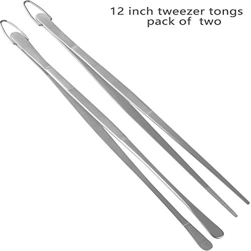 12 Inch Kitchen Tweezers Food Tweezers Tongs Extra-Long Stainless Steel Grill Tweezers Tongs