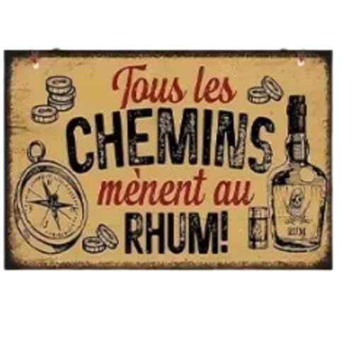 Panneau Décoratif Vintage Tous les Chemins Mènent au Rhum, 20x13.5cm, Style Rétro avec Corde de Suspension