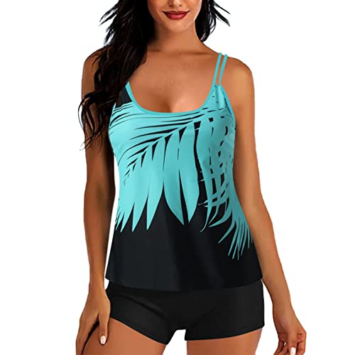 Conjuntos de tankini para mujer, trajes de baño de 2 piezas para mujer, estampado floral, camisetas sin mangas con pantalones cortos, conjuntos de bikini de talla grande, ropa de playa casual, traje