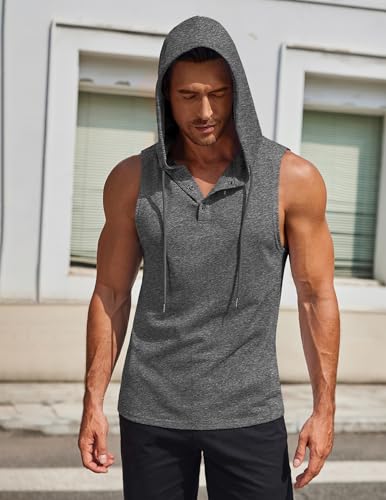 COOFANDY Men's Workout Hooded Tank Tops Sleeveless Gym Hoodies Cotton Muscle Cut Off Shirt Bodybuilding Henley Shirts4