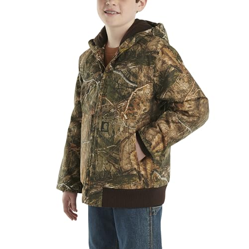 Image of Carhartt Boys' Flannel-Lined Hooded Canvas Insulated Zip-Up Jacket