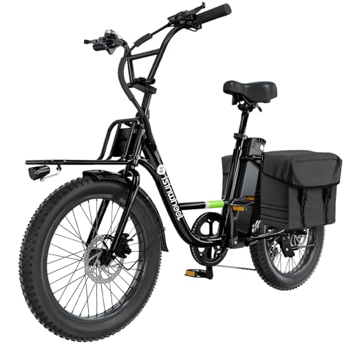 isinwheel U7 E Bike for Adults Electric Bike with Dual Cargo Rack, 48V 1000W Peak Ebikes for Adults, 7 Speed Gear, 20mph Step Thru Cruiser Electric Bicycles, 20" × 3“ Fat Tire Ebike