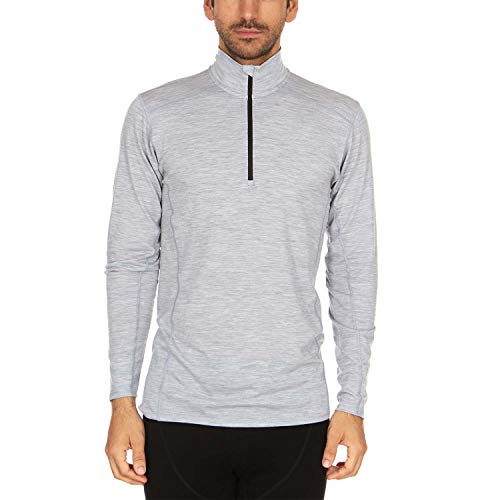 Men's Microweight 1/4 Zip Mock Neck - Base Layer Shirt - Merino Wool Thermal Top - Ash Gray...