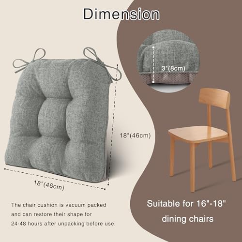 OVOV Indoor Chair Cushions for Dining Chairs Set of 4 Chair Cushion with Ties and Non-Slip Backing Tufted Kitchen Chair Pads Made of Breathable Faux Linen Fabric 46x46x8cm/18x18x3inch (Light Grey) - Cosy Home Interiors OVOV Indoor Chair Cushions for Dining Chairs Set of 4 Chair Cushion with Ties and Non-Slip Backing Tufted Kitchen Chair Pads Made of Breathable Faux Linen Fabric 46x46x8cm/18x18x3inch (Light Grey) - Image 2
