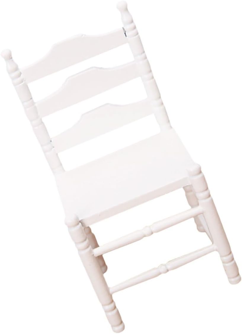 12 Scale Small Doll House Furniture Accessory for DIY Miniature Home Scene, White Long Back Mini Dining Seat for Doll Accessories