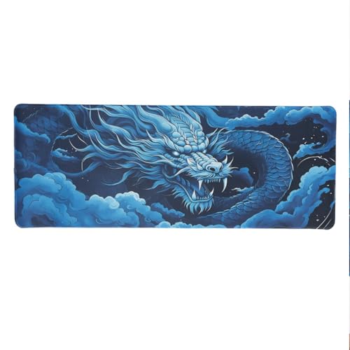 lachineuse Tapis DE Souris XXL - Dragon Bleu - Mythes et Traditions - 800 x 300 x 3 mm - Déco Chinoise - Antidérapant et Résistant à l'eau - Déco Bureau - Idée Cadeau Japon Asie