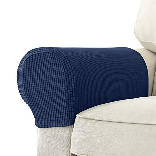 GEOCANG Juego de 2 fundas para sillón, sillón antideslizante, protector para reposabrazos de sofá, protector de muebles (azul marino) Cover