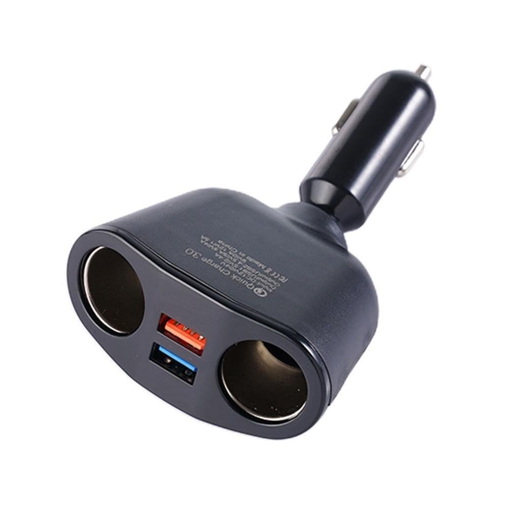 Autoladegerät, 12V-24V Steckdosenverteiler mit Blauer Ambientebeleuchtung, PD QC3.0 und 2 USB-C-Anschlüssen for Laden von Mobiltelefonen DVRs(2USB QC3.0 360)