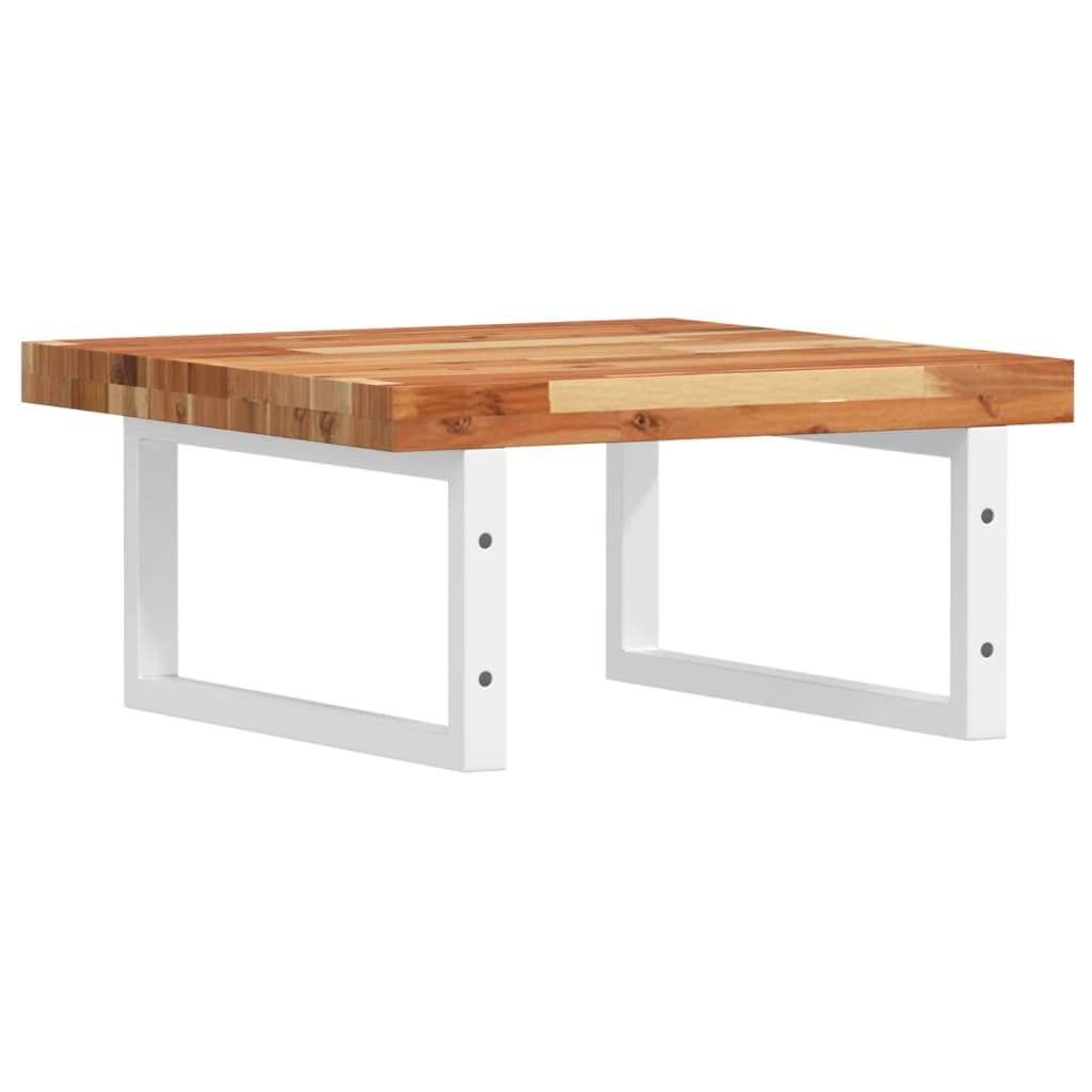 Estantería para lavabo de pared de acero y madera de acacia con estante de 50 x 50 cm, soporte blanco, ahorra espacio para el baño, espacio de almacenamiento y organizador en el lavabo