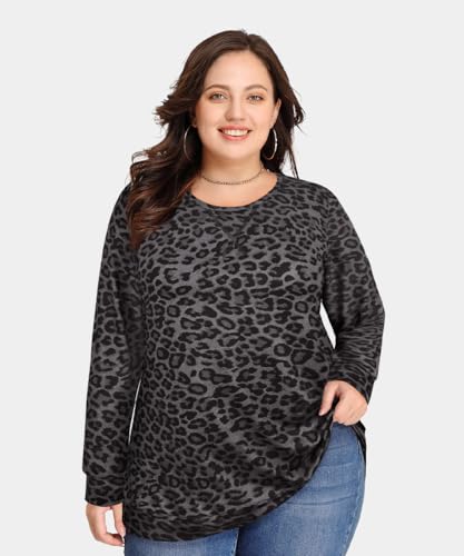 Image of CARCOS Plus Size Tops for Women Color Block Flower /Striped /Camo Crew Neck Long Sleeve Tee Shirt
