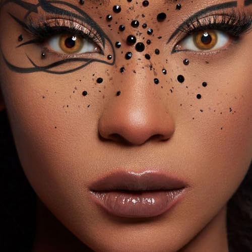 Image of NOOEPC Black Face Gems, Self-Adhesive Rhinestones 3 /4 /5 /6 mm DIY Face & Eye Jewels, Rave Accessories