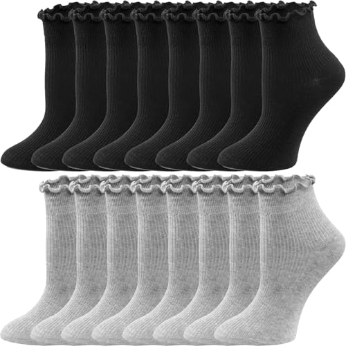 Image of 8 Pairs Cute Ruffle Frilly Ankle Socks Women, Lace Lettuce Socks
