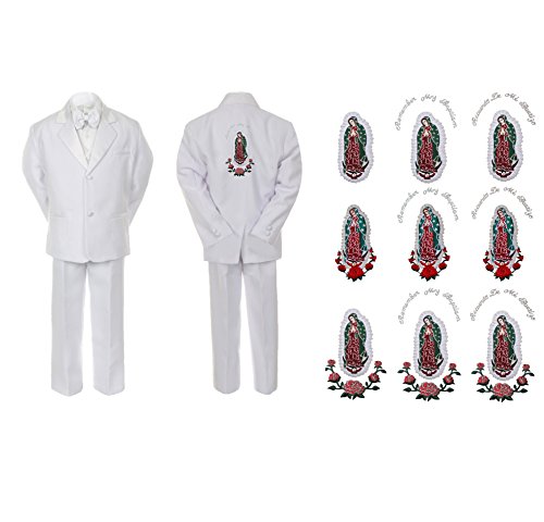 Baby Boy Teen Baptism Formal White Suit Gold Maria Virgin Mary on Back SM-20