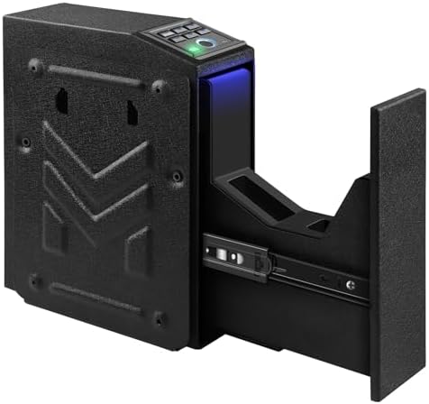 Gun Safe, Biometric Pistol Safe Nightstand, Quick Access Sliding Door Handgun Safes and Gun Lock Box for Home, Car, Truck, Bedside 3-Ways unlock Safe Fingerprint, Digital Key，Interior Lights