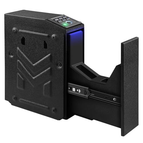 Gun Safe, Biometric Pistol Safe Nightstand, Quick Access Sliding Door Handgun Safes and Gun Lock Box for Home, Car, Truck, Bedside 3-Ways unlock Safe Fingerprint, Digital Key，Interior Lights