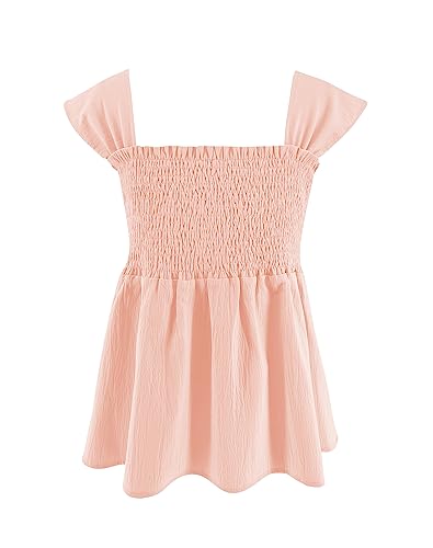 Image of Bingerlily Girls Summer Casual Tops Square Neck T Shirts Cute Smocked Top Tees