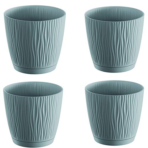 UNIFRAMPRO 4er Pack Indoor/Outdoor Pflanzgefäß - Terrasse, Deck, Garten, Haus - "Sandy" moderner Übertopf mit Untersetzer Untersetzer (7 in steingrau) Cover