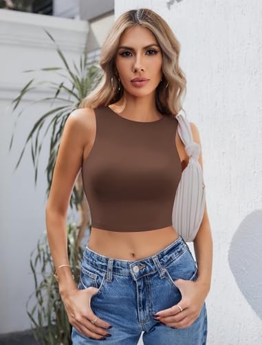 Image of Avidlove Crop Tops for Women Crew Neck Basic Tank Sexy Double Lined Seamless Crop Going Out Summer Tops