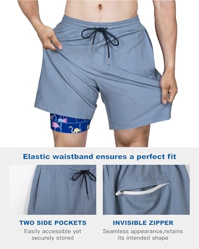 Image of SURF CUZ Mens Swim Trunks with Compression Liner Swim Shorts 7 inch Swimming Trunks Stretch 7 Inch Swim Suits Quick Dry