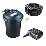 AquaOne Teichfilter Set mit Teichpumpe I Filteranlage CPF-380 für einen Teich bis 12.000 Liter I Komplettset mit UV Lampe Eco Pumpe 20 Watt Teichschlauch Nr.12