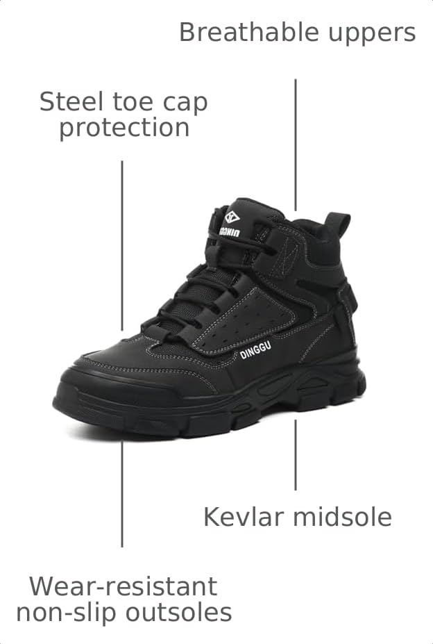 Image of Steel Toe Boots for Men Comfortable Lightweight Work Boots | Anti-Smash, Puncture Proof Protective Midsole, Slip Resistant Sturdy Outsole, Indestructible Industrial & Construction Shoes