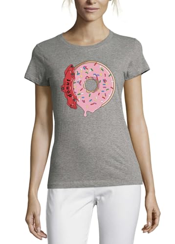 T-shirt humour Donut Break Disc pour femme en coton gris confortable et coupe ajustée