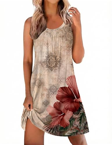 Image of Ekouaer Nightgowns for Women Sleeveless Sleepwear Tank Pleated Sleep Shirt | Wide Strap Nightshirt Scoopneck Floral House Dresses Soft Sleepshirts Cooling Pajama Dress Chmise Nighty S-4XL