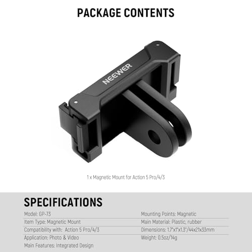 Image of NEEWER Magnetic Mount Adapter Compatible with DJI Osmo Action 5 Pro 4 3, Quick Release Mount Base with Two Prong Connector for Tripods, Selfie Sticks, Vlogging Accessories, GP-73