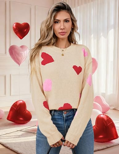 Image of Libsorge Womens Valentine Heart Sweater 2026 Valentines Day Trendy Cute Oversized Long Sleeve Pullover Sweaters