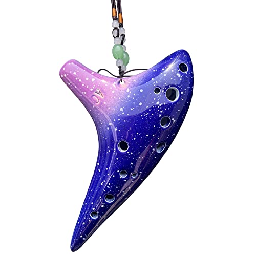 DHwebWLP 12 Hole Sweet Potato Ocarina Instrument for Beginner,Alto C Ceramic Ocarina(Starry Blue&Purple)