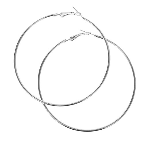 S&Moon Hypoallergenic Extra Large Flattened Round Metal Hoop Earrings, White