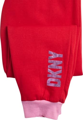 Image of DKNY Girls Sweatpants Set - 2 Piece Active Fleece Girls Sweatshirt and Jogger Youth Kids Sweatpants Matching Set (4-16)