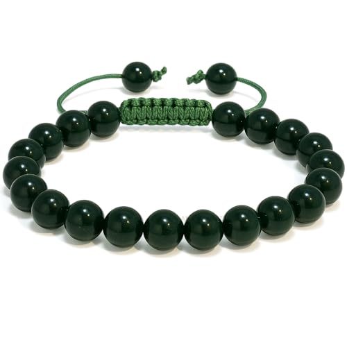 Green Jade Bracelet – Healing Crystal Bracelet for Women, Men – Chic Gemstone Bracelet for Men and Women – 8mm Round Bead Bracelets for Spiritual Healing, Protection, Positive Energy