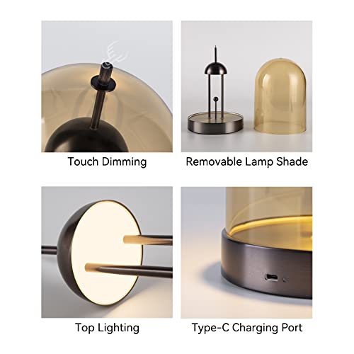 Tubicen Led Cordless Table Lamp, 4000Mah Usb Rechargeable Battery Lamp, 4-Level Touch Dimmable Led Table Night Light, Diy Removable Shade, Cordless Portable Bedroom Nightstand Lamp, Black Bronze #TOP6