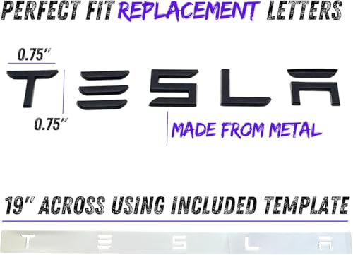 Image of Metal Tesla Letters Emblem Trunk Logo Decal Tailgate Rear 3m Adhesive Compatible with Tesla Model 3 Y Highland Juniper Chrome Matte Black Red Glossy Black (Matte Black)