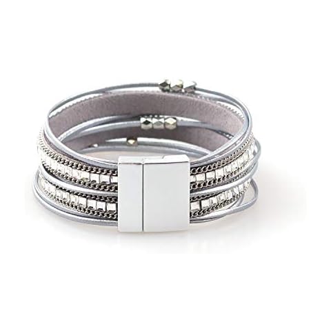 TSANLY Multi-Layer Leather Bracelet Bohemian Bangle with Alloy Magnetic Clasp Braided Wrap Cuff Bangle Jewelry for Women Cover