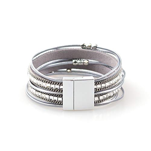 TSANLY Multi-Layer Leather Bracelet Bohemian Bangle with Alloy Magnetic Clasp Braided Wrap Cuff Bangle Jewelry for Women