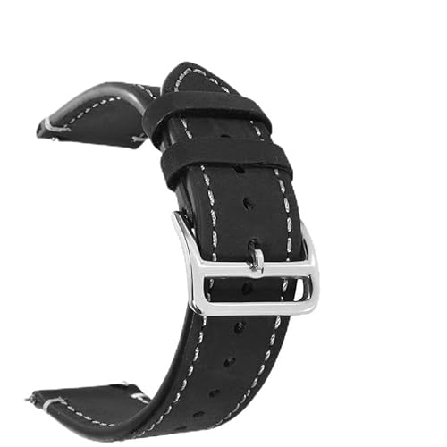 FENSAJRD Leather Strap Fit For Samsung Fit For Huawei Watch 20mm 22mm Watchband(Black,20mm)