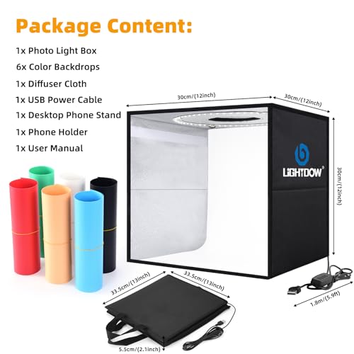 Lightdow 12"x12"x12" Photo Studio Light Box Photography with Desktop Tripod & 120 LEDs (CRI>95), 6 Backdrops - Portable/Dimmable Folding Shooting Tents for Toys/Jewelry/Watches/Cosmetics by lightdow - Used condition - Image 2